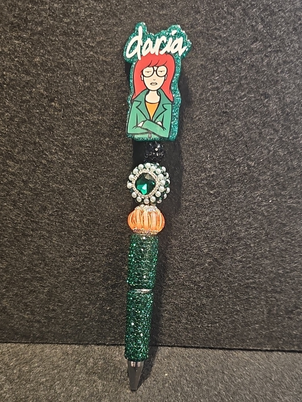 Daria Inspired Glittered Decorative Ballpoint Pen - Emerald Green